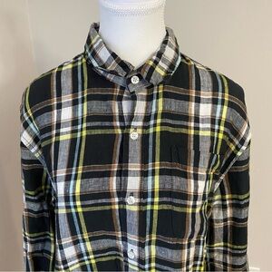 L.L. Bean Signature Linen Plaid Button-Down Shirt Slim Fit Medium